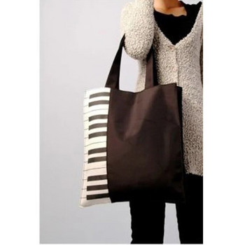 Ежедневна платнена чанта с голям капацитет Черно-бяла пиано Клавиши Дива преносима чанта Пакет за съхранение за жени Ежедневно пазаруване
