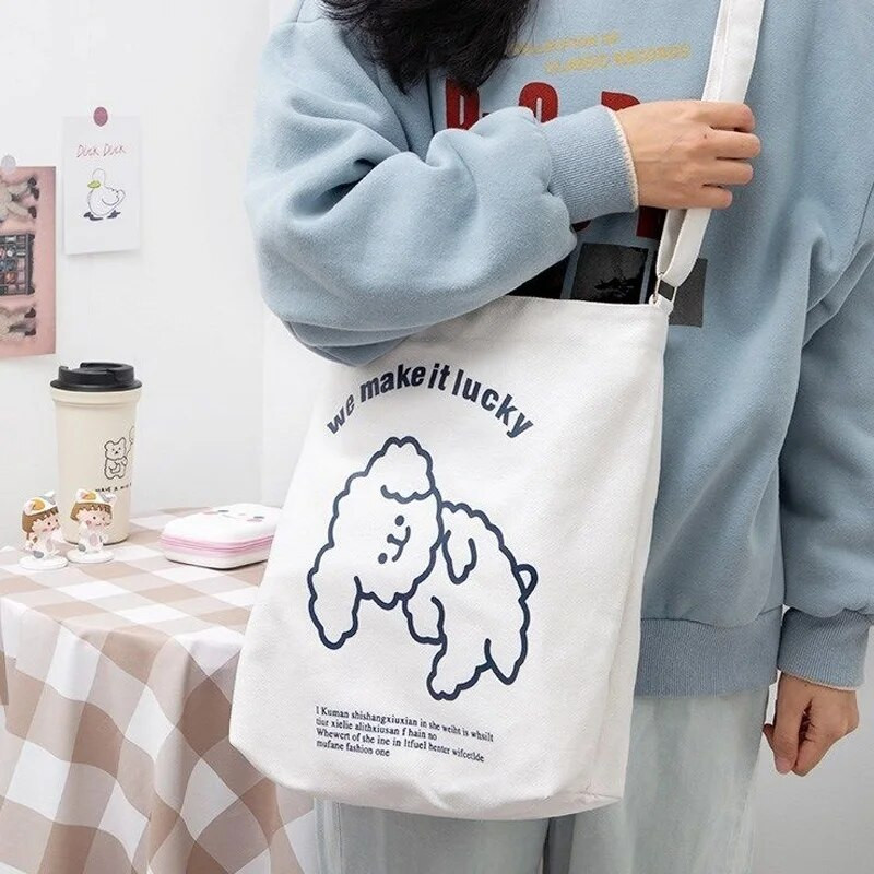 Naiste kott Shopper Anime käekotid Reguleeritav lukuga print Harajuku Kawaii esteetiline lõuend Suure mahutavusega kandekotid õlg