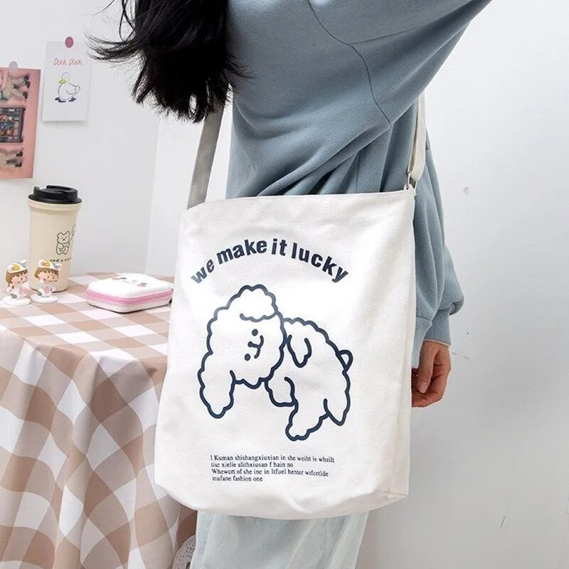 Naiste kott Shopper Anime käekotid Reguleeritav lukuga print Harajuku Kawaii esteetiline lõuend Suure mahutavusega kandekotid õlg