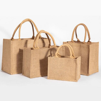 ISKYBOB Винтидж дамски ленени портмонета, портмонета, чанти, ретро чанта „направи си сам“, преносими еко горни дръжки, различни размери, чанта за подаръци 2023 г.