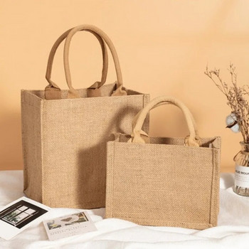 ISKYBOB Винтидж дамски ленени портмонета, портмонета, чанти, ретро чанта „направи си сам“, преносими еко горни дръжки, различни размери, чанта за подаръци 2023 г.