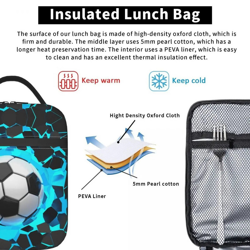 Jalgpallipallid isoleeritud söögikott Suure mahutavusega spordi-lõunakonteiner jahutuskott Tote Lõunakast Kolledži reisimine Mehed