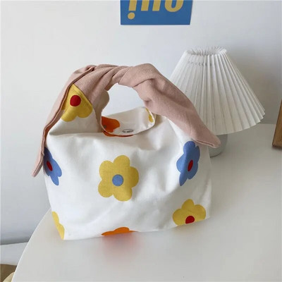 Pusdienu soma kokvilnas audekla pusdienu kastīte piknika tote cute eko maza rokassomiņa pārnēsājama vakariņu trauks pārtikas uzglabāšanas somas sievietēm bērniem