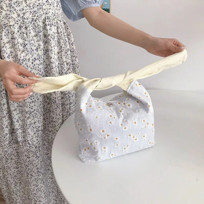 Pusdienu soma kokvilnas audekla pusdienu kastīte piknika tote cute eko maza rokassomiņa pārnēsājama vakariņu trauks pārtikas uzglabāšanas somas sievietēm bērniem