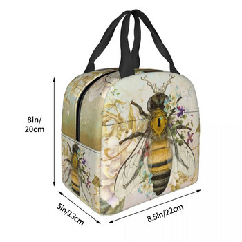 Honey Bee Vintage πορτραίτο στυλ μονωμένη τσάντα μεσημεριανού γεύματος για γυναίκες με δυνατότητα επανάληψης θερμικής ψύξης Ταξίδι για πικνίκ για μεσημεριανό ταμείο