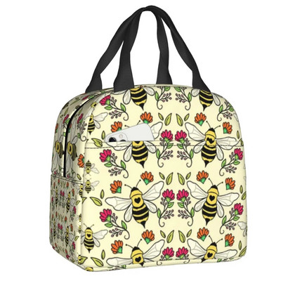 Honey Bee Vintage πορτραίτο στυλ μονωμένη τσάντα μεσημεριανού γεύματος για γυναίκες με δυνατότητα επανάληψης θερμικής ψύξης Ταξίδι για πικνίκ για μεσημεριανό ταμείο