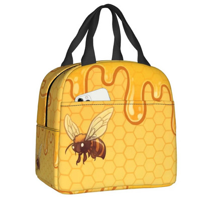 Honey Bee Vintage πορτραίτο στυλ μονωμένη τσάντα μεσημεριανού γεύματος για γυναίκες με δυνατότητα επανάληψης θερμικής ψύξης Ταξίδι για πικνίκ για μεσημεριανό ταμείο