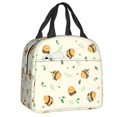 Honey Bee Vintage πορτραίτο στυλ μονωμένη τσάντα μεσημεριανού γεύματος για γυναίκες με δυνατότητα επανάληψης θερμικής ψύξης Ταξίδι για πικνίκ για μεσημεριανό ταμείο