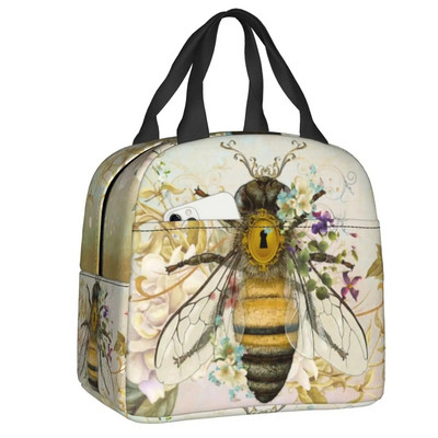 Honey Bee Vintage πορτραίτο στυλ μονωμένη τσάντα μεσημεριανού γεύματος για γυναίκες με δυνατότητα επανάληψης θερμικής ψύξης Ταξίδι για πικνίκ για μεσημεριανό ταμείο