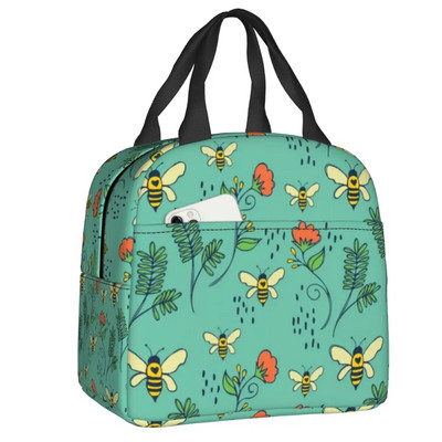 Honey Bee Vintage πορτραίτο στυλ μονωμένη τσάντα μεσημεριανού γεύματος για γυναίκες με δυνατότητα επανάληψης θερμικής ψύξης Ταξίδι για πικνίκ για μεσημεριανό ταμείο