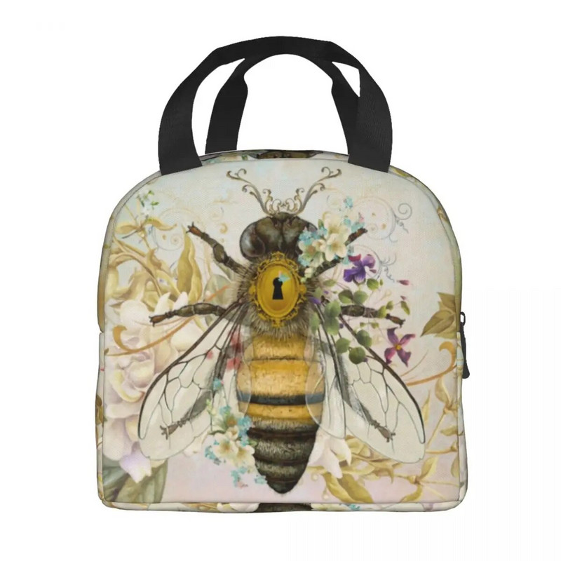 Honey Bee Vintage πορτραίτο στυλ μονωμένη τσάντα μεσημεριανού γεύματος για γυναίκες με δυνατότητα επανάληψης θερμικής ψύξης Ταξίδι για πικνίκ για μεσημεριανό ταμείο