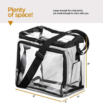 Διασυνοριακή τσάντα μεσημεριανού φαγητού από PVC Διαφανής τσάντα με ρυθμιζόμενο λουράκι μπροστινή θήκη αποθήκευσης διχτυωτή τσέπη μεσημεριανό τσάντα άγριας φύσης