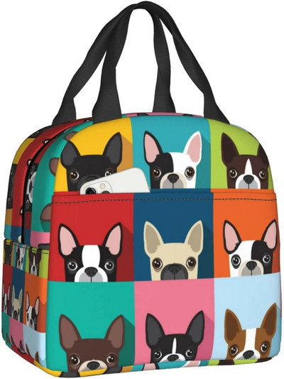 Multfilmu mopsis kucēnu pusdienu kaste meitenēm izolēta jauka pusdienu soma Skolas pusdienu somas atkārtoti lietojamas pusdienu kastes Uzkodu soma zēnu darbam