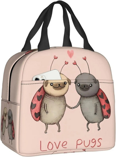 Multfilmu mopsis kucēnu pusdienu kaste meitenēm izolēta jauka pusdienu soma Skolas pusdienu somas atkārtoti lietojamas pusdienu kastes Uzkodu soma zēnu darbam