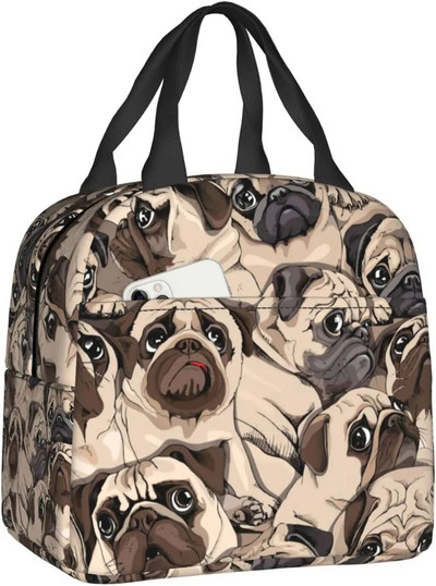 Multfilmu mopsis kucēnu pusdienu kaste meitenēm izolēta jauka pusdienu soma Skolas pusdienu somas atkārtoti lietojamas pusdienu kastes Uzkodu soma zēnu darbam