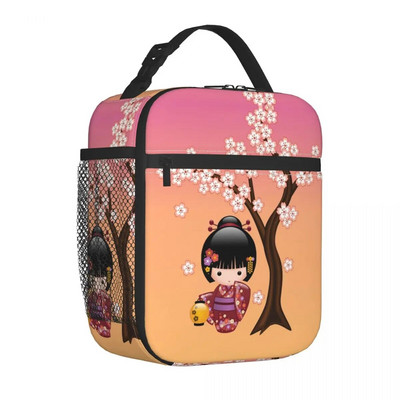 Japāņu japāņu geišu meiteņu pusdienu kastītes Aksesuāri Sakura Kokeshi lelles izolētas aukstuma somas Termiskā aukstā piknika ceļojumu pusdienu kaste