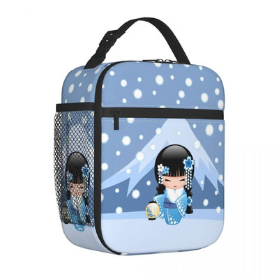 Japāņu japāņu geišu meiteņu pusdienu kastītes Aksesuāri Sakura Kokeshi lelles izolētas aukstuma somas Termiskā aukstā piknika ceļojumu pusdienu kaste