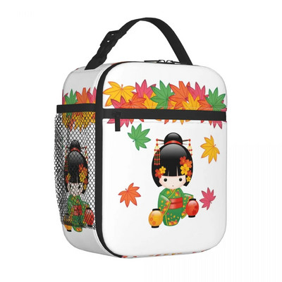 Japāņu japāņu geišu meiteņu pusdienu kastītes Aksesuāri Sakura Kokeshi lelles izolētas aukstuma somas Termiskā aukstā piknika ceļojumu pusdienu kaste