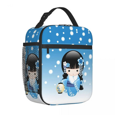 Japāņu japāņu geišu meiteņu pusdienu kastītes Aksesuāri Sakura Kokeshi lelles izolētas aukstuma somas Termiskā aukstā piknika ceļojumu pusdienu kaste