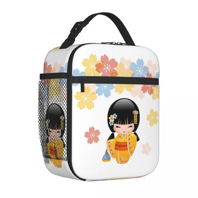 Japāņu japāņu geišu meiteņu pusdienu kastītes Aksesuāri Sakura Kokeshi lelles izolētas aukstuma somas Termiskā aukstā piknika ceļojumu pusdienu kaste