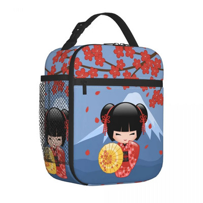 Japāņu japāņu geišu meiteņu pusdienu kastītes Aksesuāri Sakura Kokeshi lelles izolētas aukstuma somas Termiskā aukstā piknika ceļojumu pusdienu kaste