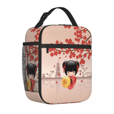 Japāņu japāņu geišu meiteņu pusdienu kastītes Aksesuāri Sakura Kokeshi lelles izolētas aukstuma somas Termiskā aukstā piknika ceļojumu pusdienu kaste