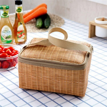 На открито Преносими къмпинг чанти за пикник Имитация на ратан Чанта за пикник Изолирана термо охладителна кошница Кутия за съхранение на обяд