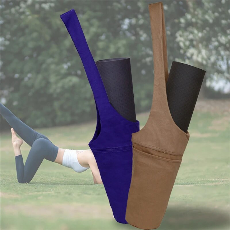 Τσάντα γιόγκα ματ Βαμβακερή καμβά μεγάλη θήκη μεταφοράς με ρυθμιζόμενο ιμάντα ώμου Αθλητική τσάντα αποθήκευσης τσέπη 5 χρωμάτων Σακίδιο πλάτης