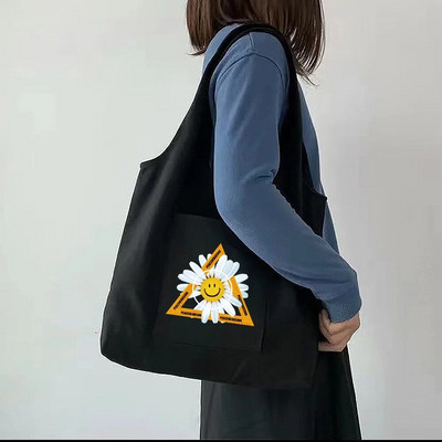 Tote Bag Sieviešu pircēju audekla soma Tīras kokvilnas pārnēsājama viena pleca iepirkumu soma Skaista apjukuma margrietiņa apdrukas rokassomiņa