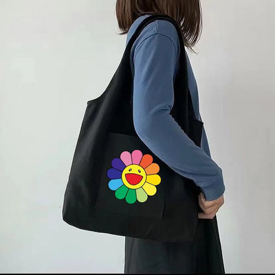 Tote Bag Sieviešu pircēju audekla soma Tīras kokvilnas pārnēsājama viena pleca iepirkumu soma Skaista apjukuma margrietiņa apdrukas rokassomiņa