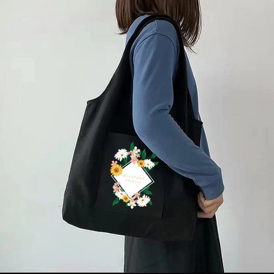 Tote Bag Sieviešu pircēju audekla soma Tīras kokvilnas pārnēsājama viena pleca iepirkumu soma Skaista apjukuma margrietiņa apdrukas rokassomiņa