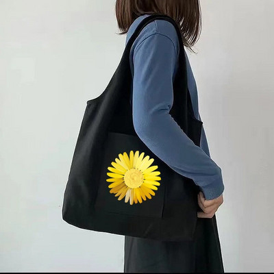 Tote Bag Sieviešu pircēju audekla soma Tīras kokvilnas pārnēsājama viena pleca iepirkumu soma Skaista apjukuma margrietiņa apdrukas rokassomiņa