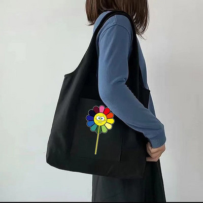 Tote Bag Sieviešu pircēju audekla soma Tīras kokvilnas pārnēsājama viena pleca iepirkumu soma Skaista apjukuma margrietiņa apdrukas rokassomiņa