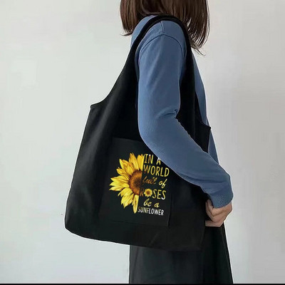 Tote Bag Sieviešu pircēju audekla soma Tīras kokvilnas pārnēsājama viena pleca iepirkumu soma Skaista apjukuma margrietiņa apdrukas rokassomiņa