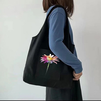 Tote Bag Sieviešu pircēju audekla soma Tīras kokvilnas pārnēsājama viena pleca iepirkumu soma Skaista apjukuma margrietiņa apdrukas rokassomiņa