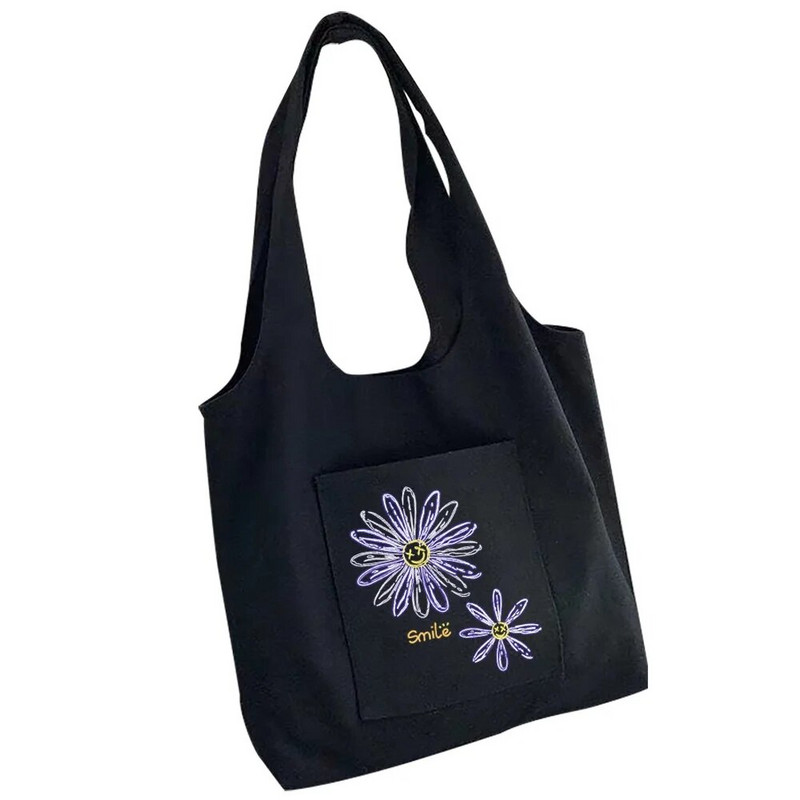 Tote Bag Sieviešu pircēju audekla soma Tīras kokvilnas pārnēsājama viena pleca iepirkumu soma Skaista apjukuma margrietiņa apdrukas rokassomiņa