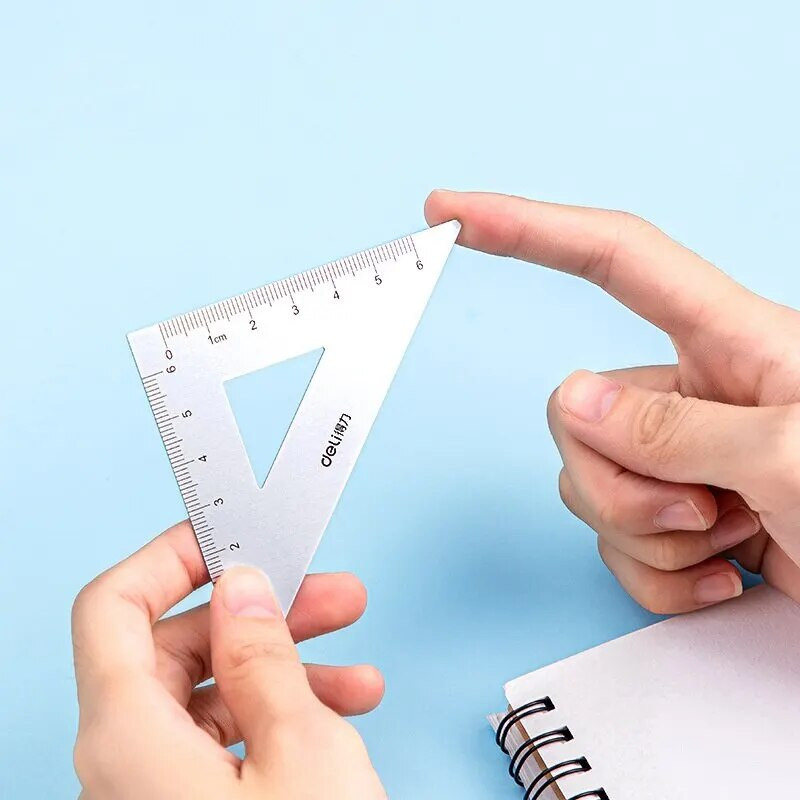 4 vienā Deli metāla lineālu kancelejas piederumu komplekts no alumīnija sakausējuma daudzfunkcionāls kombinēts lineāls Trīsstūra transportiera sakausējuma zīmējums