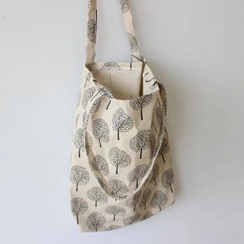 Ежедневна дамска чанта през рамо за многократна употреба Мека памучна ленена пазарска чанта с цветя Ежедневна ръчна чанта Tote Satchel Голям капацитет 2022 г. Горещо
