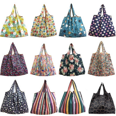 Нова дамска сгъваема пазарска чанта за рециклиране Еко чанта за пазаруване за многократна употреба Cartoon Floral Fruit Vegetable Bacery FS11