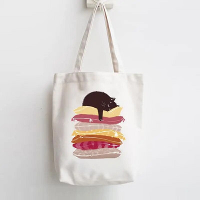 Επιστολή εκτύπωσης Shopper Handbags Καμβάς ώμου Casual κορίτσια για ψώνια Γυναίκες Κομψή τάση Χαριτωμένη τσάντα