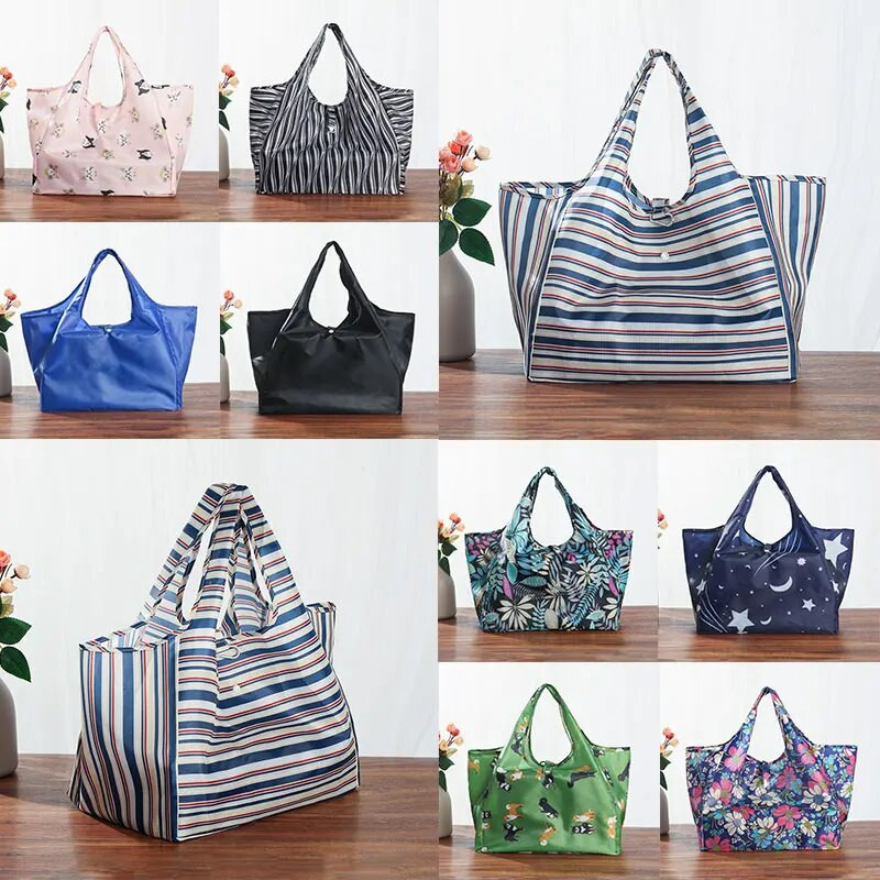 Oksfordas lielas ietilpības ūdensnecaurlaidīgs saliekams iepirkumu maisiņš Videi draudzīgs japāņu stila ūdensizturīgs poliesters ceļojumu pārtikas preču somām