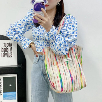 Дамска чанта през рамо с цветни ивици Ежедневни женски чанти за рамо Дамски чанти с голям капацитет Дамска чанта за пазаруване