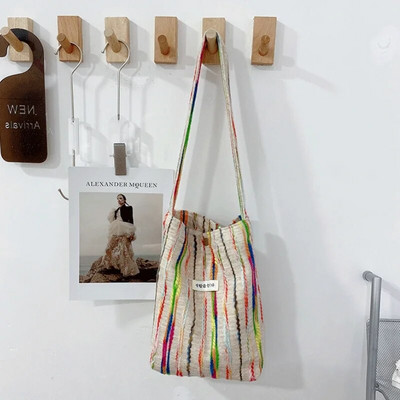 Rainbow Stripe sieviešu plecu soma Krāsains dizains Sieviešu ikdienas somas padusēs rokassomas Lielas ietilpības sieviešu iepirkumu soma