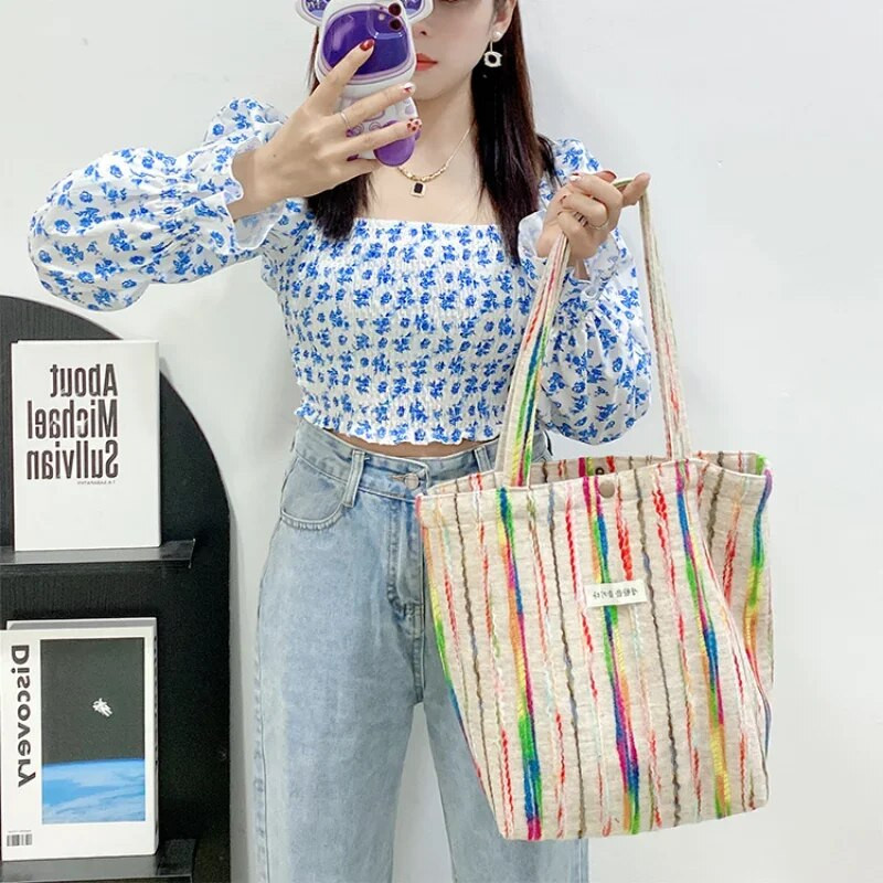 Rainbow Stripe sieviešu plecu soma Krāsains dizains Sieviešu ikdienas somas padusēs rokassomas Lielas ietilpības sieviešu iepirkumu soma