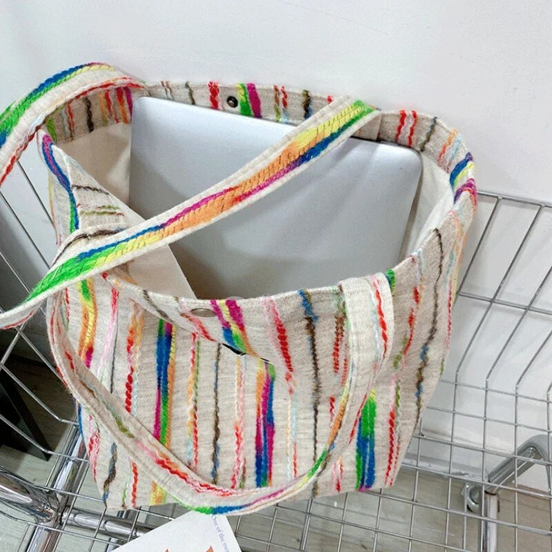 Rainbow Stripe sieviešu plecu soma Krāsains dizains Sieviešu ikdienas somas padusēs rokassomas Lielas ietilpības sieviešu iepirkumu soma