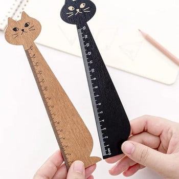 15cm Lovely Cat Straight Ruler Κινούμενα σχέδια Ξύλινη ζωγραφική Εργαλεία μέτρησης Γραφική ύλη μαθητή Σχολικά είδη γραφείου Δώρα Σελιδοδείκτης