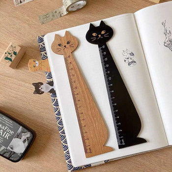 15cm Lovely Cat Straight Ruler Κινούμενα σχέδια Ξύλινη ζωγραφική Εργαλεία μέτρησης Γραφική ύλη μαθητή Σχολικά είδη γραφείου Δώρα Σελιδοδείκτης