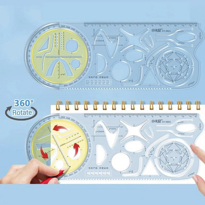 Daudzfunkcionāls ģeometriskais lineāls Ģeometriskās zīmēšanas veidnes mērīšanas rīks skolas studentu biroja arhitektūras mērīšanas noteikumam