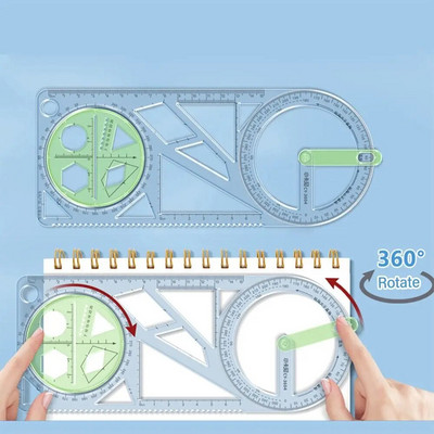Daudzfunkcionāls ģeometriskais lineāls Ģeometriskās zīmēšanas veidnes mērīšanas rīks skolas studentu biroja arhitektūras mērīšanas noteikumam