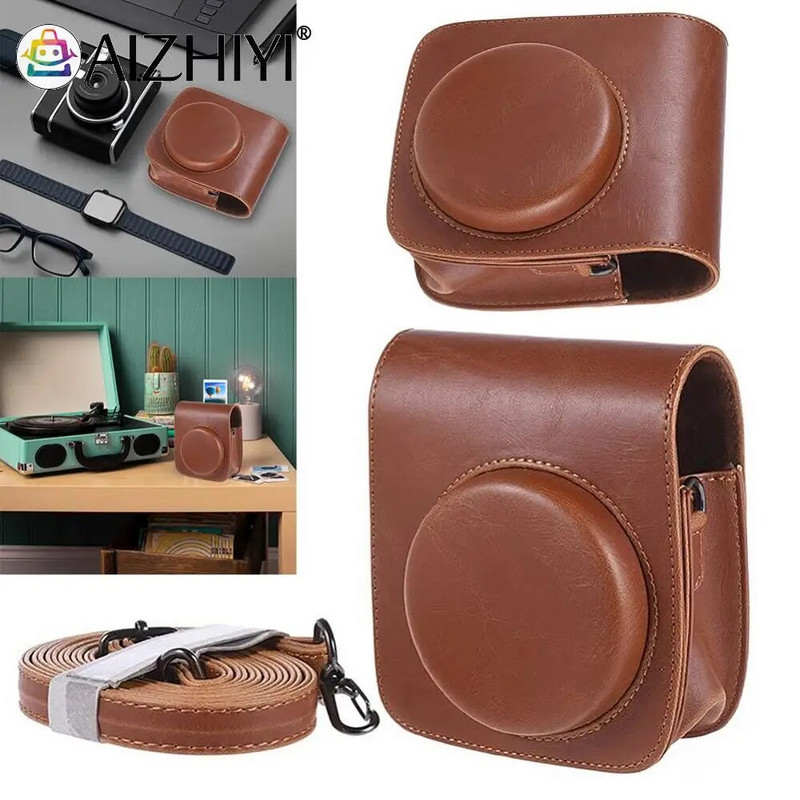 Vintage maisiņa vāka aizsargs, regulējams plecu siksna PU kameras kompaktais korpuss, kas ir pret skrāpējumiem Instax Mini 90 tūlītējai kamerai